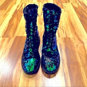 Sequin combat boots